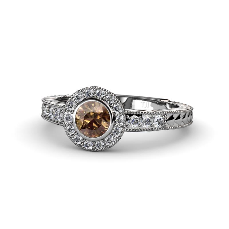 Meir Smoky Quartz and Diamond Halo Engagement Ring 