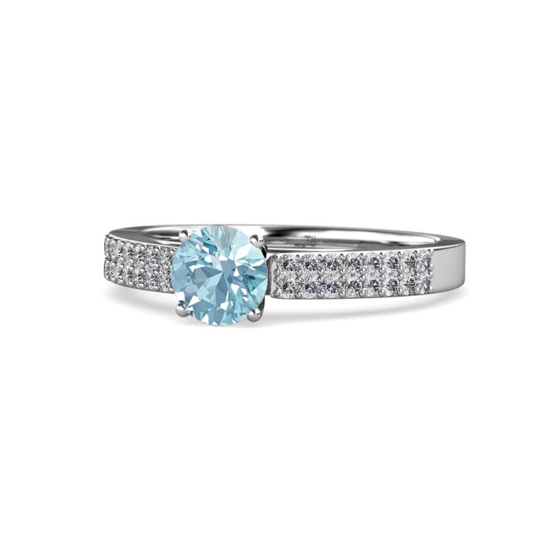 Aysel Aquamarine and Diamond Double Row Engagement Ring 