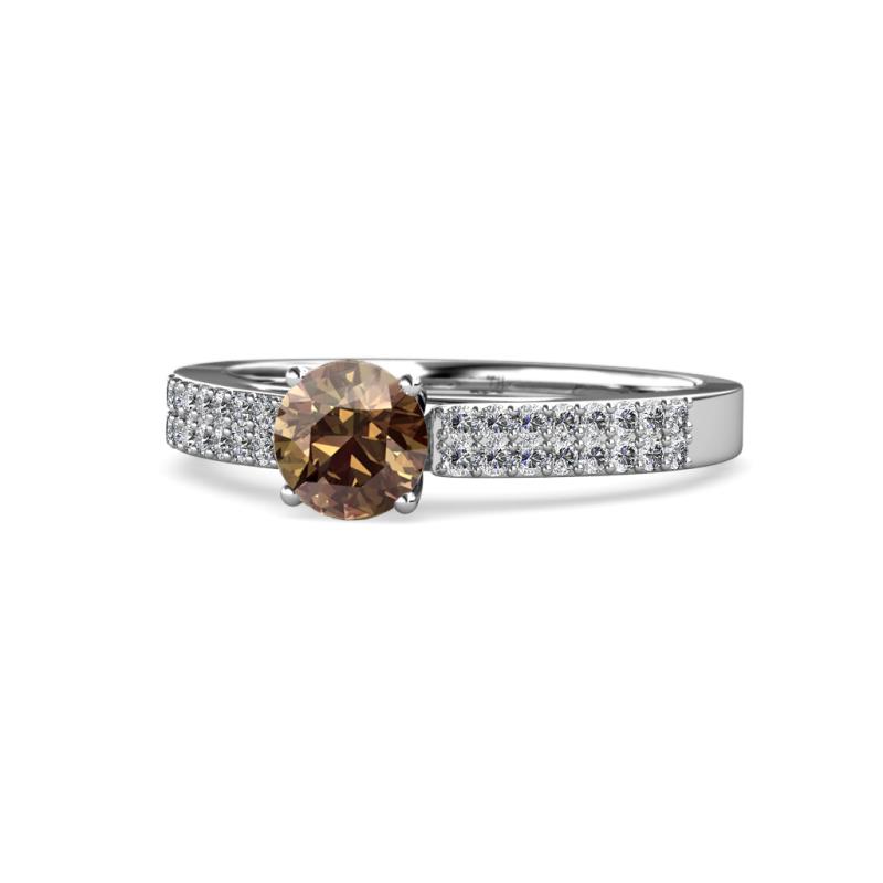 Aysel Smoky Quartz and Diamond Double Row Engagement Ring 
