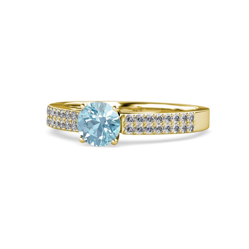 Aysel Aquamarine and Diamond Double Row Engagement Ring 