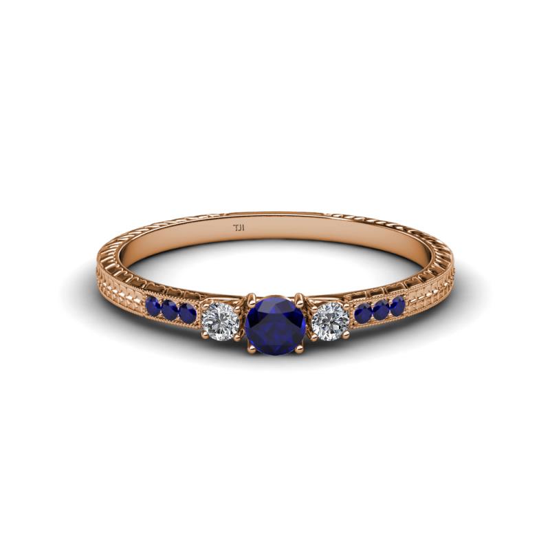 Tresu Blue Sapphire and Diamond Three Stone Engagement Ring 