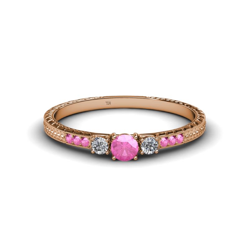 Tresu Pink Sapphire and Diamond Three Stone Engagement Ring 