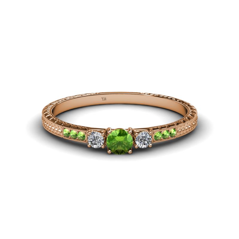Tresu Green Garnet and Diamond Three Stone Engagement Ring 