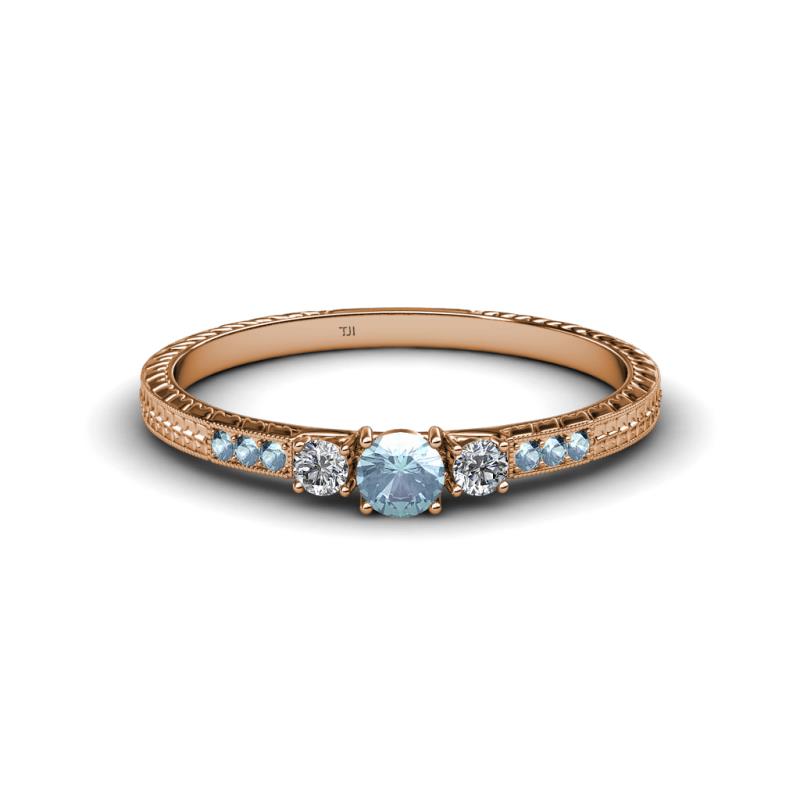 Tresu Aquamarine and Diamond Three Stone Engagement Ring 