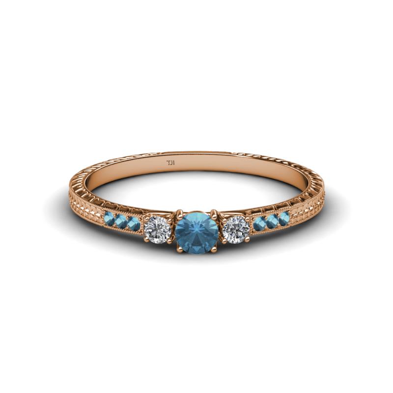 Tresu Blue Topaz and Diamond Three Stone Engagement Ring 