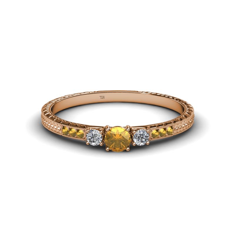 Tresu Citrine and Diamond Three Stone Engagement Ring 