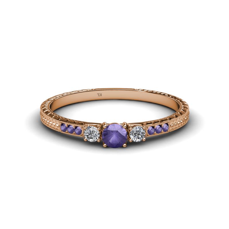 Tresu Iolite and Diamond Three Stone Engagement Ring 