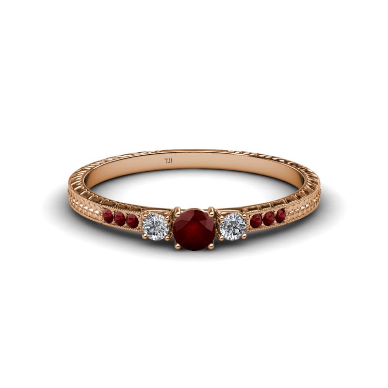 Tresu Red Garnet and Diamond Three Stone Engagement Ring 