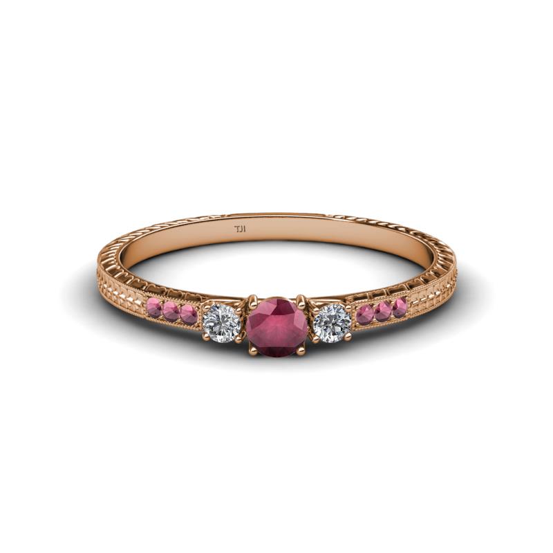 Tresu Rhodolite Garnet and Diamond Three Stone Engagement Ring 