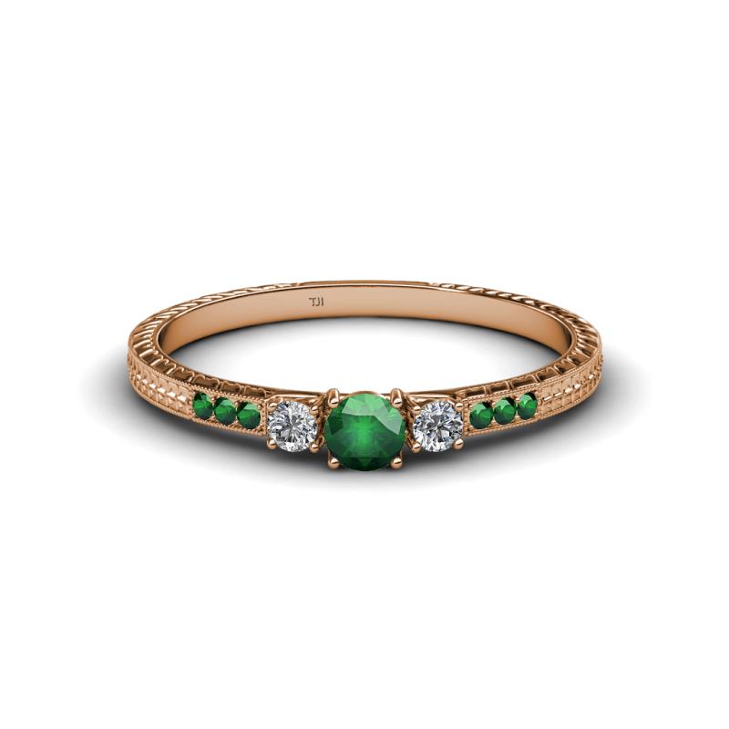 Tresu Emerald and Diamond Three Stone Engagement Ring 