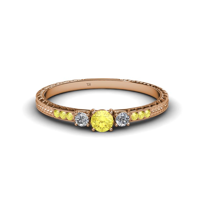 Tresu Yellow Sapphire and Diamond Three Stone Engagement Ring 