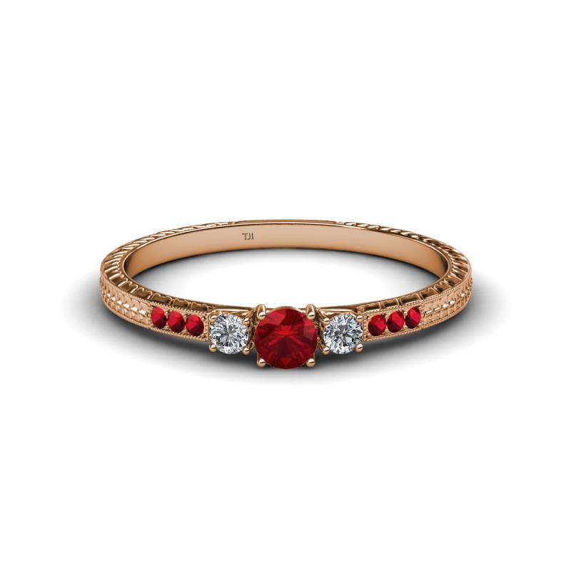 Tresu Ruby and Diamond Three Stone Engagement Ring 