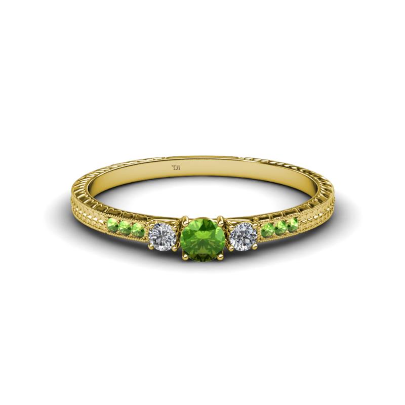 Tresu Green Garnet and Diamond Three Stone Engagement Ring 