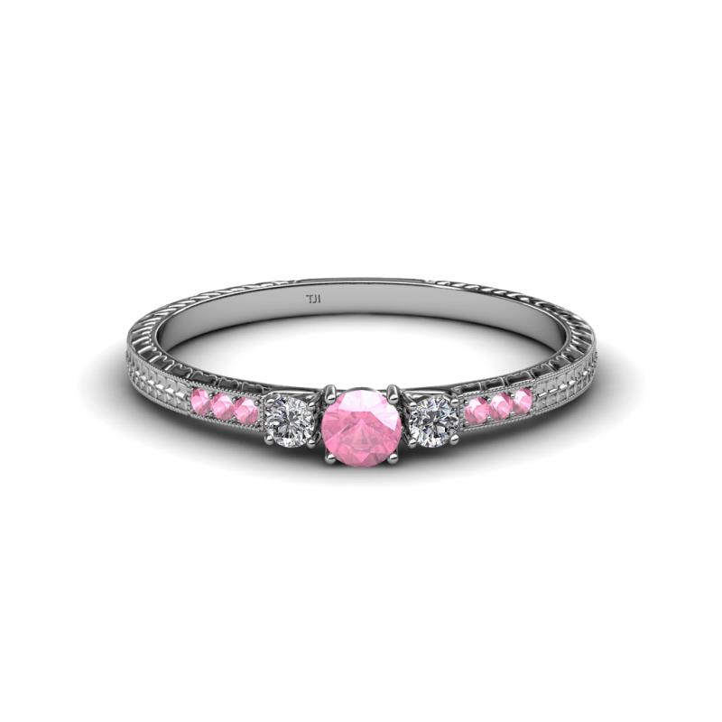 Tresu Pink Tourmaline and Diamond Three Stone Engagement Ring 