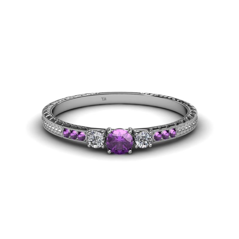 Tresu Amethyst and Diamond Three Stone Engagement Ring 