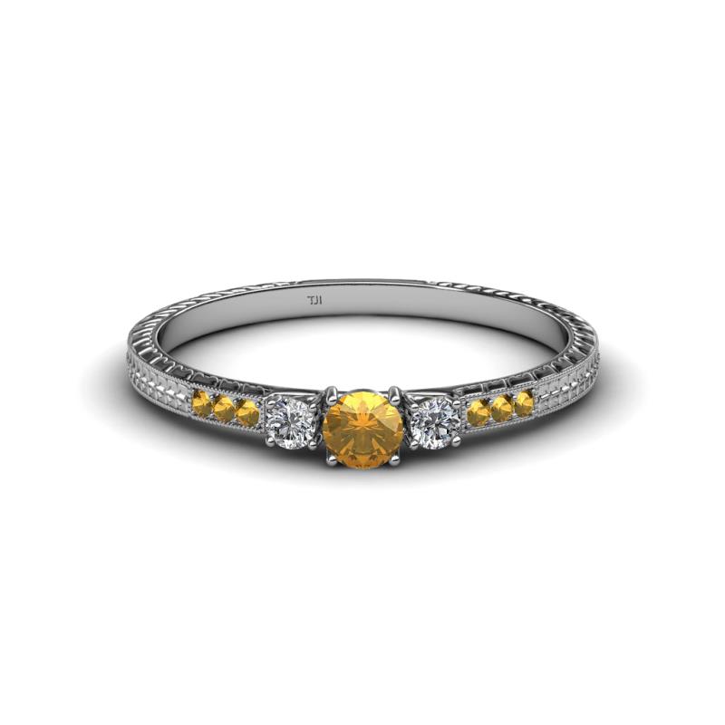 Tresu Citrine and Diamond Three Stone Engagement Ring 