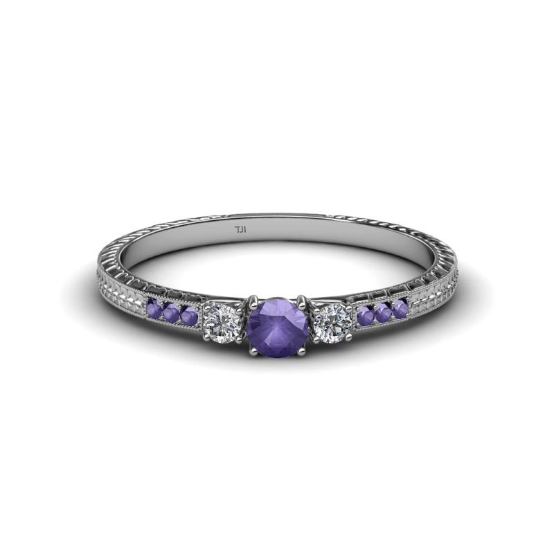 Tresu Iolite and Diamond Three Stone Engagement Ring 