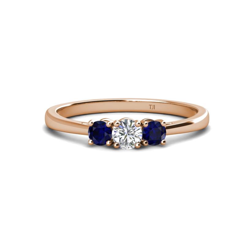 Quyen 0.54 ctw (4.00 mm) Round Natural Diamond and Blue Sapphire Three Stone Engagement Ring  