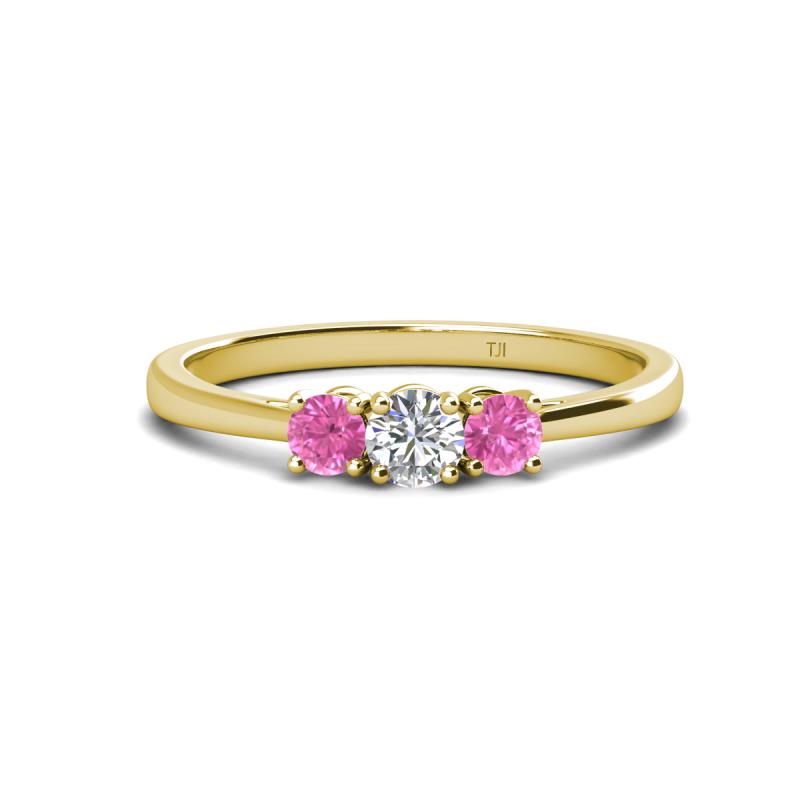 Quyen 0.54 ctw (4.00 mm) Round Natural Diamond and Pink Sapphire Three Stone Engagement Ring  