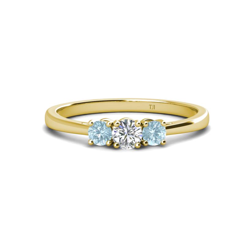 Quyen 0.49 ctw (4.00 mm) Round Natural Diamond and Aquamarine Three Stone Engagement Ring  