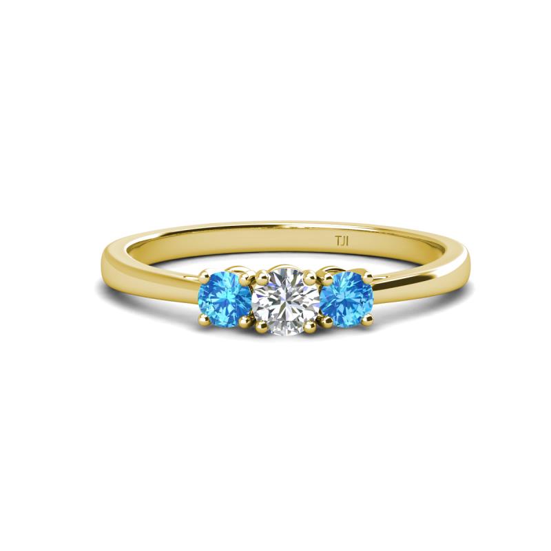 Quyen 0.53 ctw (4.00 mm) Round Natural Diamond and Blue Topaz Three Stone Engagement Ring  