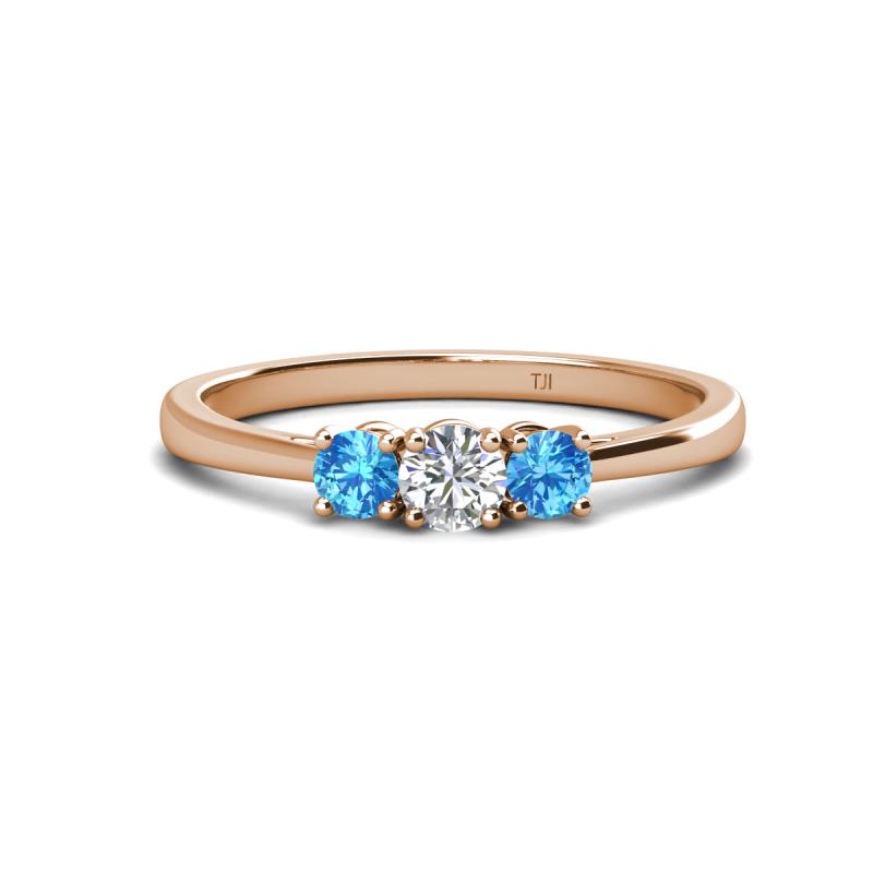 Quyen 0.53 ctw (4.00 mm) Round Natural Diamond and Blue Topaz Three Stone Engagement Ring  