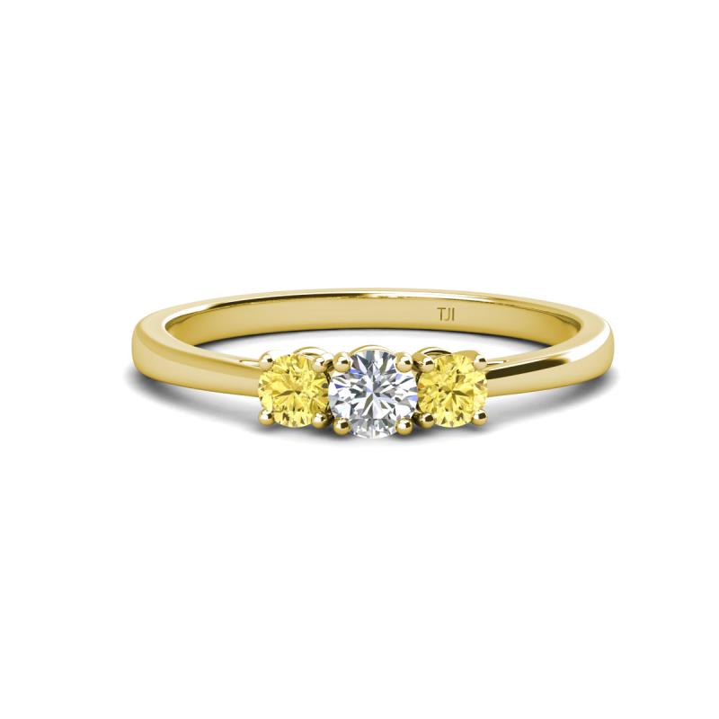 Quyen 0.54 ctw (4.00 mm) Round Natural Diamond and Yellow Sapphire Three Stone Engagement Ring  