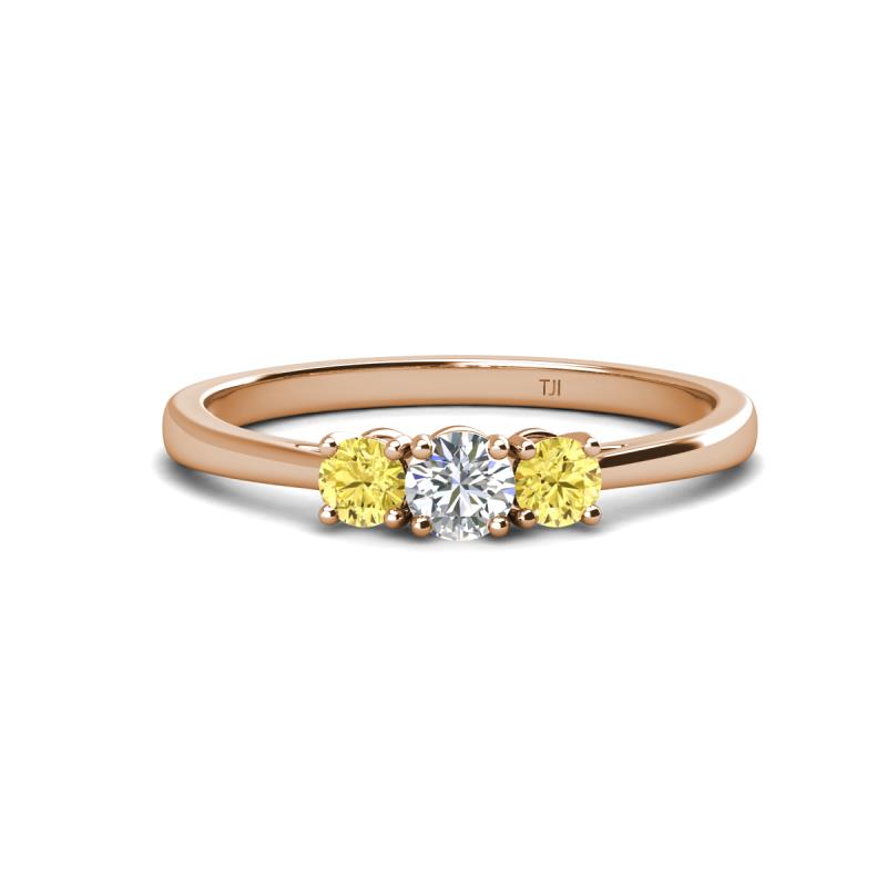 Quyen 0.54 ctw (4.00 mm) Round Natural Diamond and Yellow Sapphire Three Stone Engagement Ring  