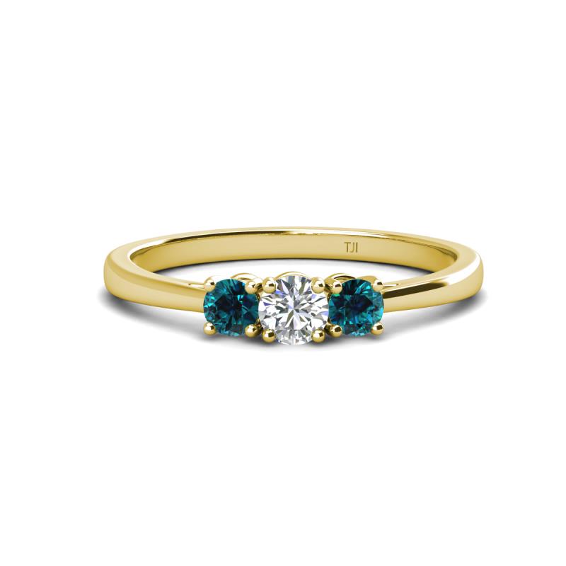 Quyen 0.53 ctw (4.00 mm) Round Natural Diamond and Blue Diamond Three Stone Engagement Ring  