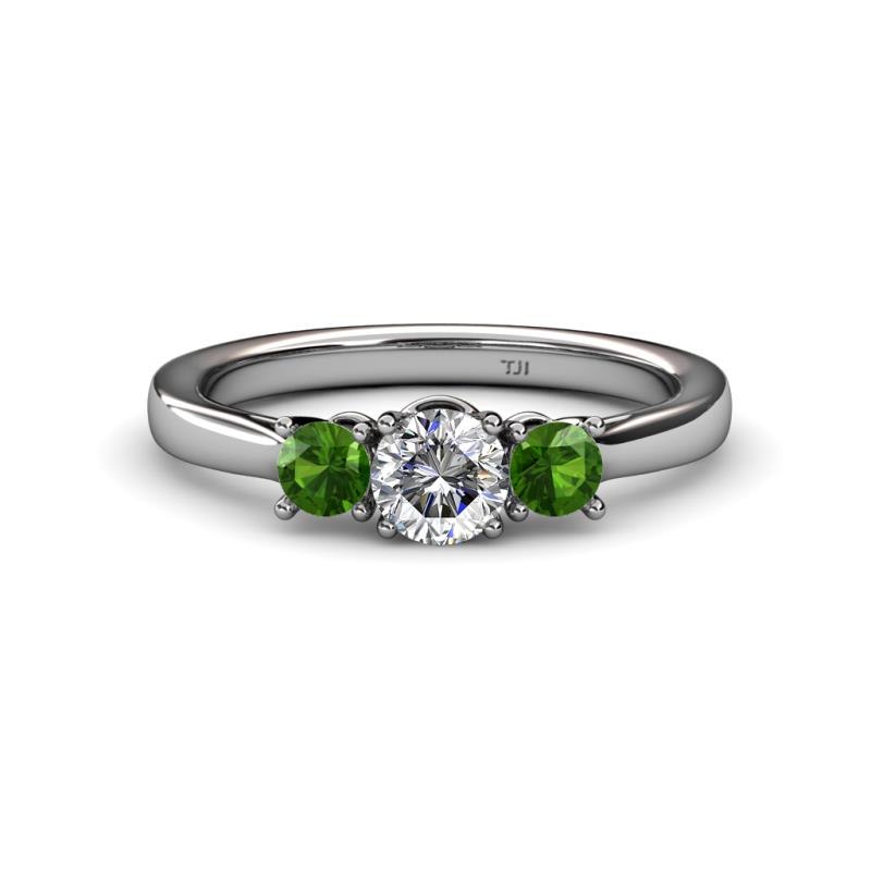 Quyen Diamond and Green Garnet Three Stone Engagement Ring 