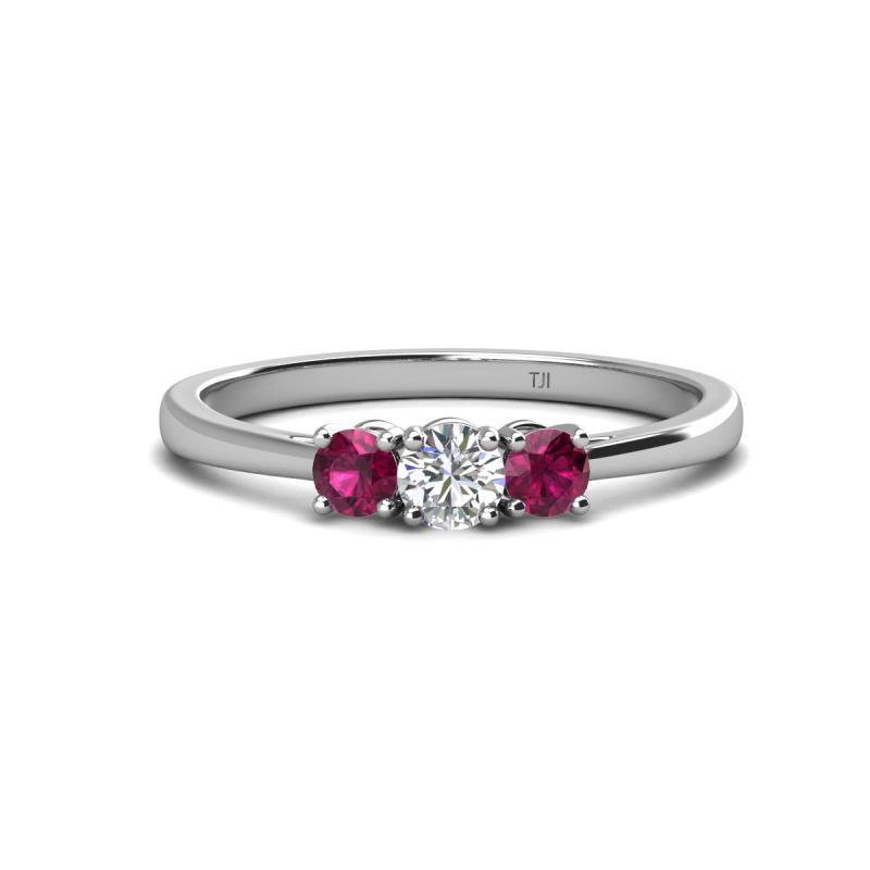 Quyen 0.57 ctw (4.00 mm) Round Natural Diamond and Rhodolite Garnet Three Stone Engagement Ring  