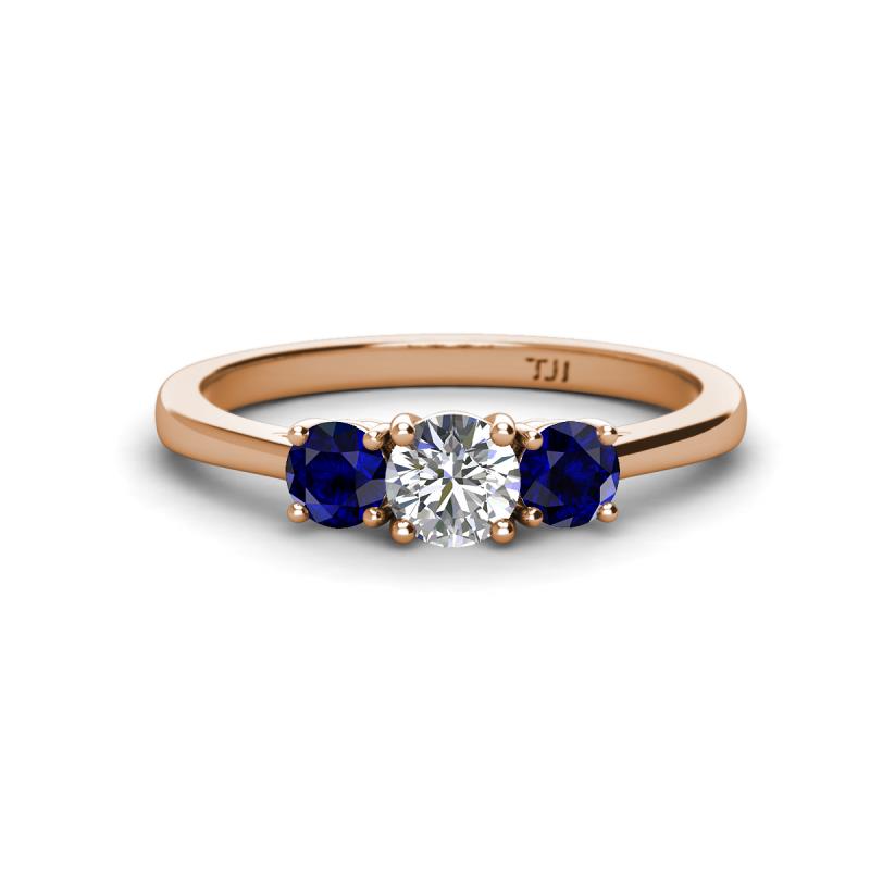 Quyen 1.26 ctw (5.00 mm) Round Natural Diamond and Blue Sapphire Three Stone Engagement Ring  