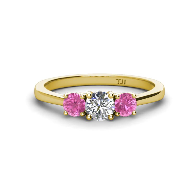 Quyen 1.03 ctw (5.00 mm) Round Natural Diamond and Pink Sapphire Three Stone Engagement Ring  