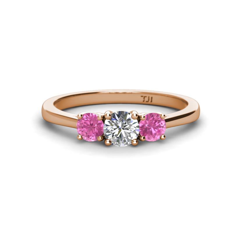 Quyen 1.03 ctw (5.00 mm) Round Natural Diamond and Pink Sapphire Three Stone Engagement Ring  
