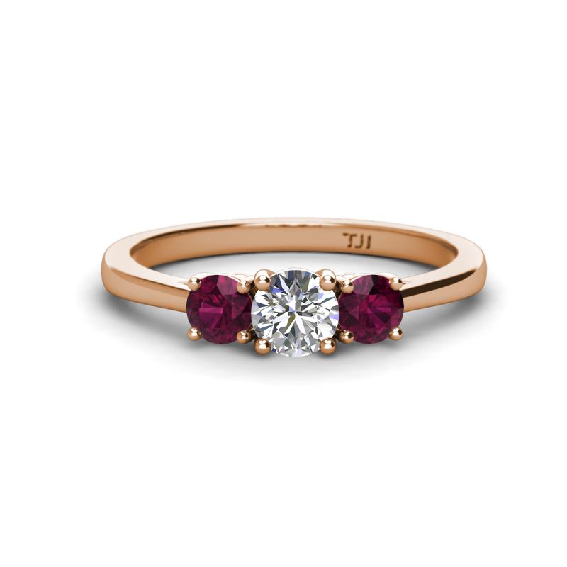 Quyen 1.13 ctw (5.00 mm) Round Natural Diamond and Rhodolite Garnet Three Stone Engagement Ring  