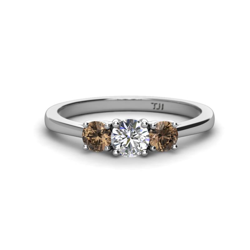 Quyen 0.98 ctw (5.00 mm) Round Natural Diamond and Smoky Quartz Three Stone Engagement Ring  