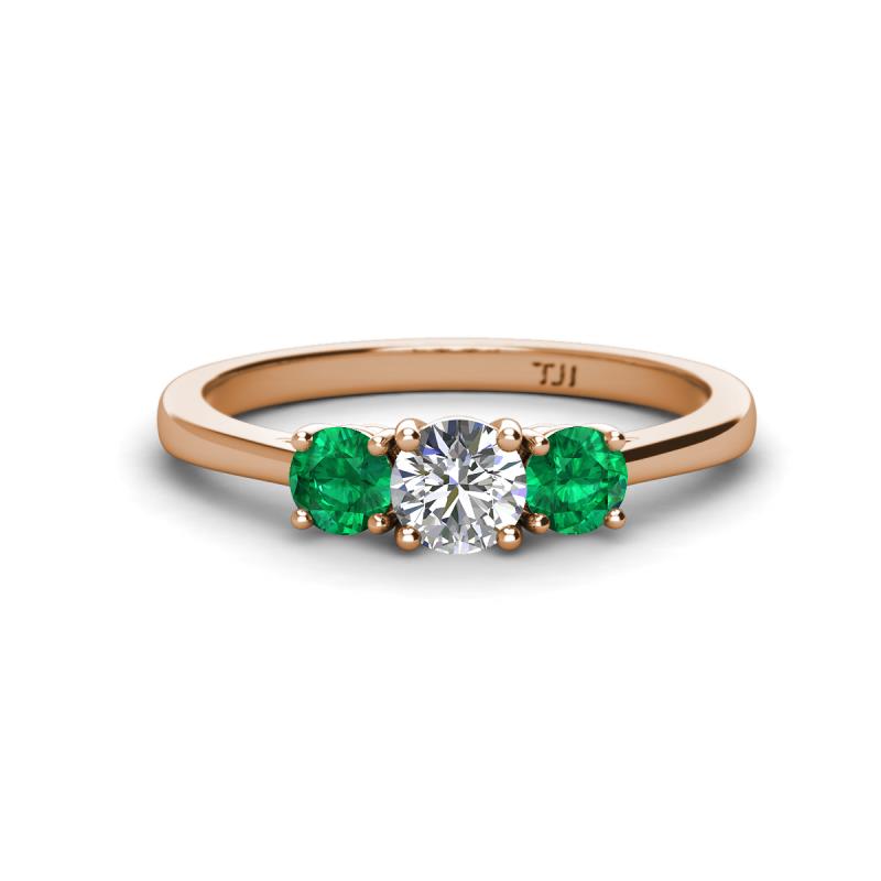 Quyen 1.00 ctw (5.00 mm) Round Natural Diamond and Emerald Three Stone Engagement Ring  