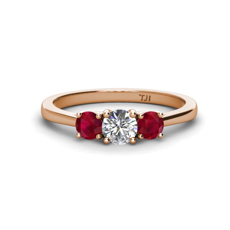 Quyen 1.03 ctw (5.00 mm) Round Natural Diamond and Ruby Three Stone Engagement Ring  