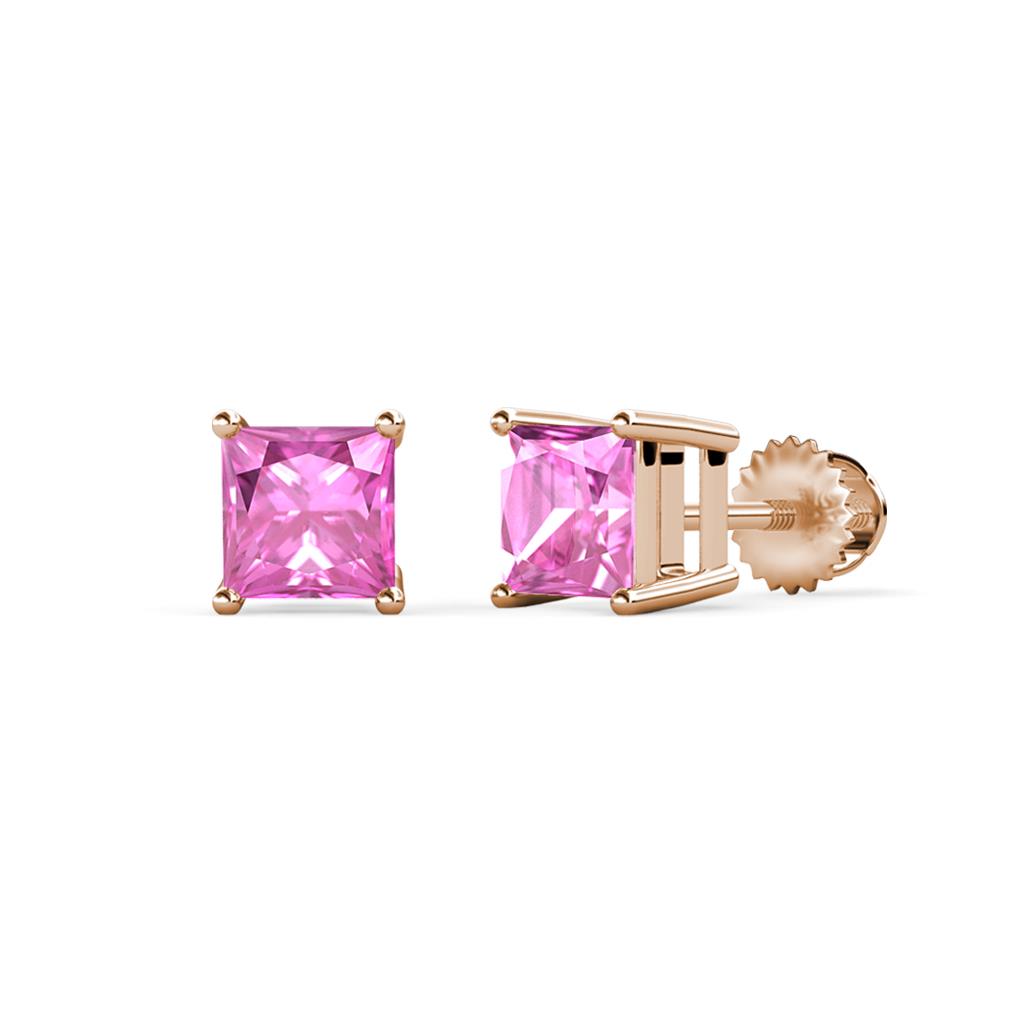 Zoey Lab Created Pink Sapphire (5.5mm) Solitaire Stud Earrings 