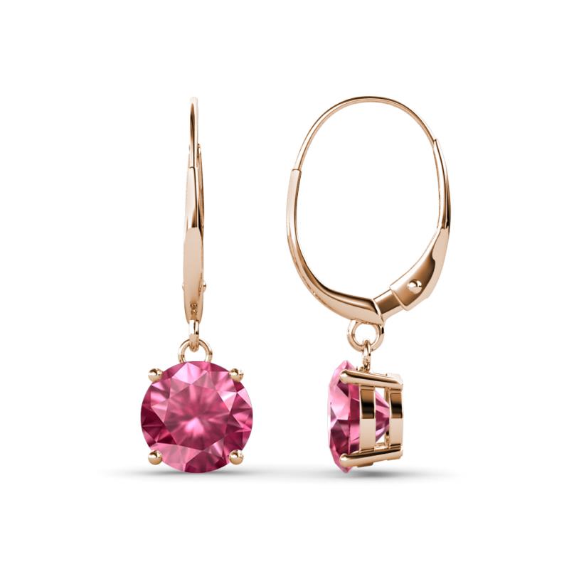 Grania Pink Tourmaline (6.5mm) Solitaire Dangling Earrings 
