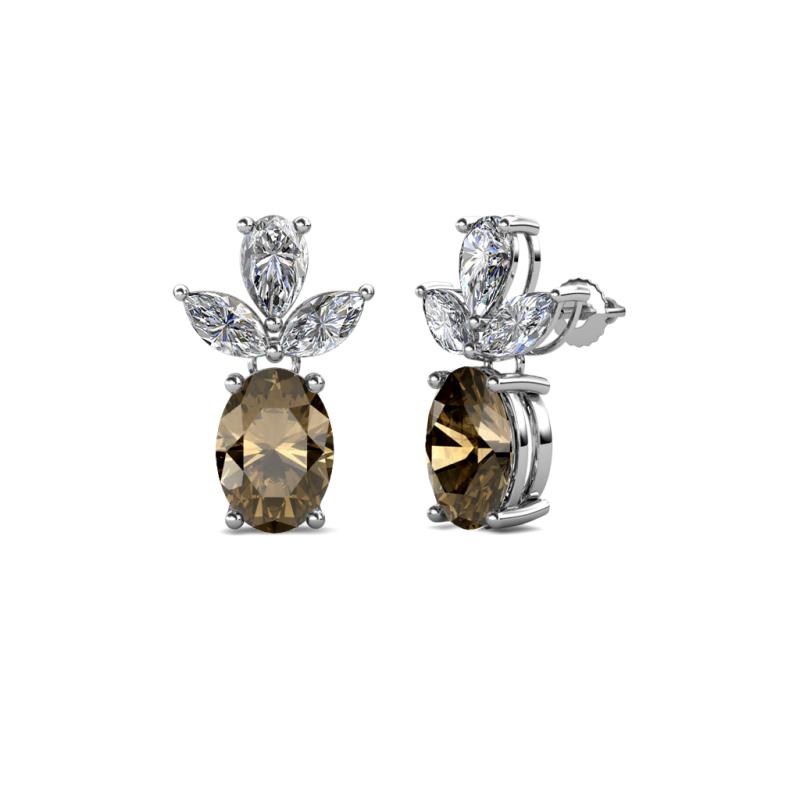 Vania Smoky Quartz and Diamond Dangle Stud Earrings 