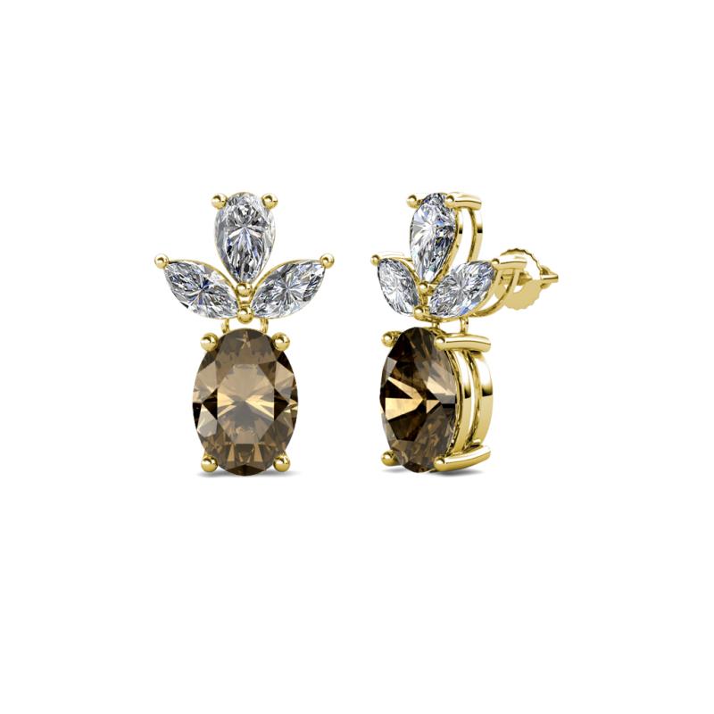 Vania Smoky Quartz and Diamond Dangle Stud Earrings 
