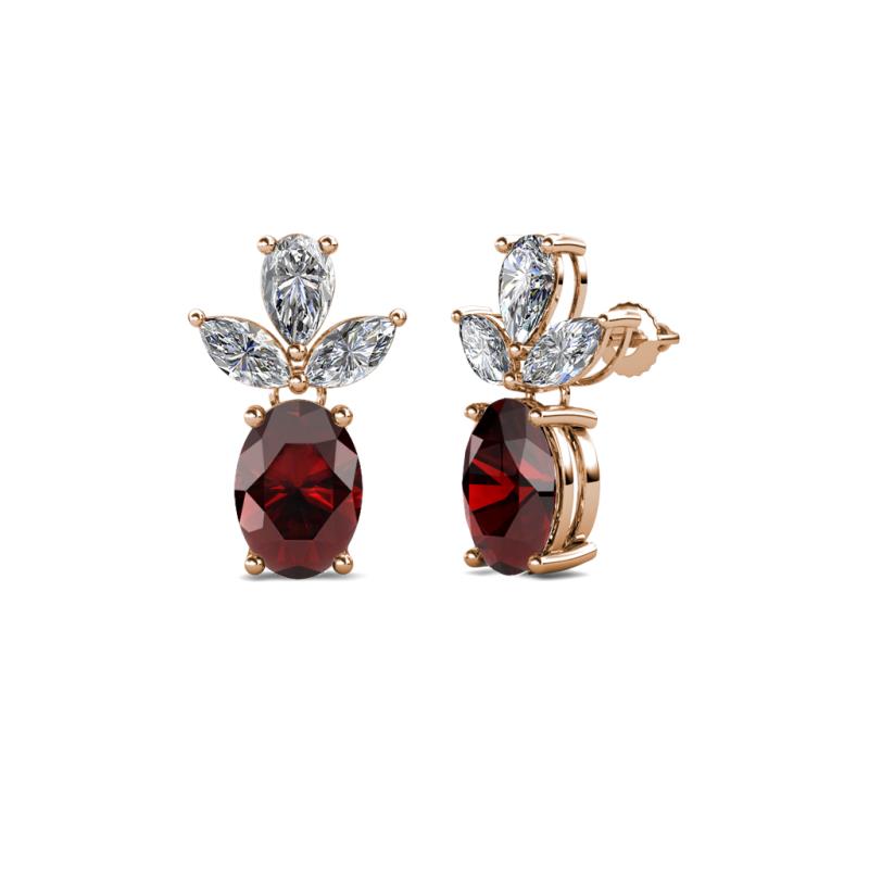 Vania Red Garnet and Diamond Dangle Stud Earrings 