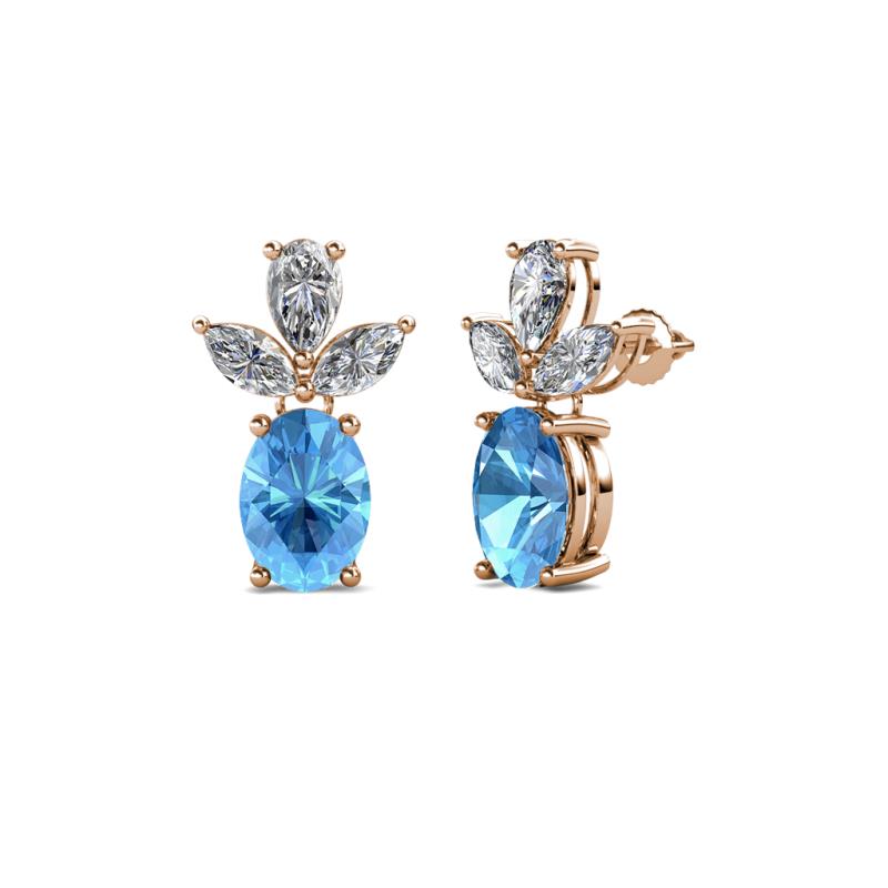 Vania Blue Topaz and Diamond Dangle Stud Earrings 