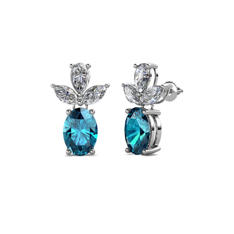 Vania London Blue Topaz and Diamond Dangle Stud Earrings 