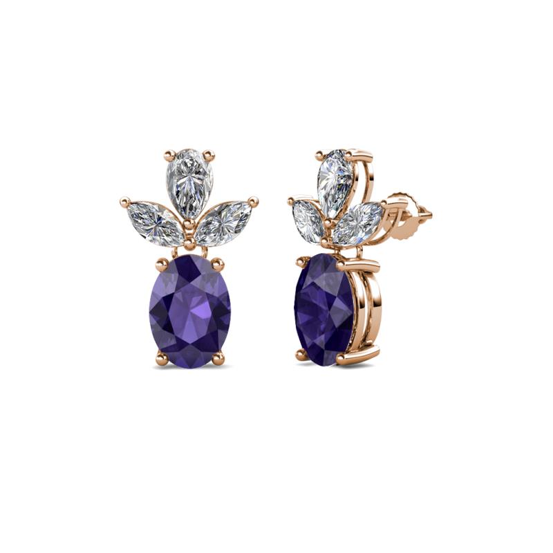 Vania Iolite and Diamond Dangle Stud Earrings 