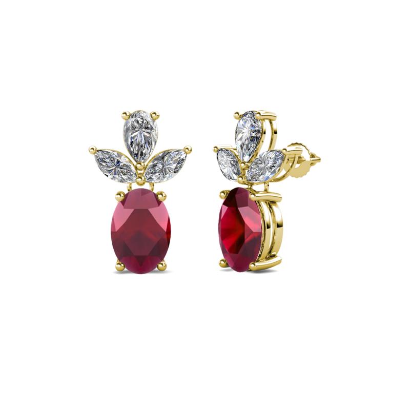 Vania Ruby and Diamond Dangle Stud Earrings 