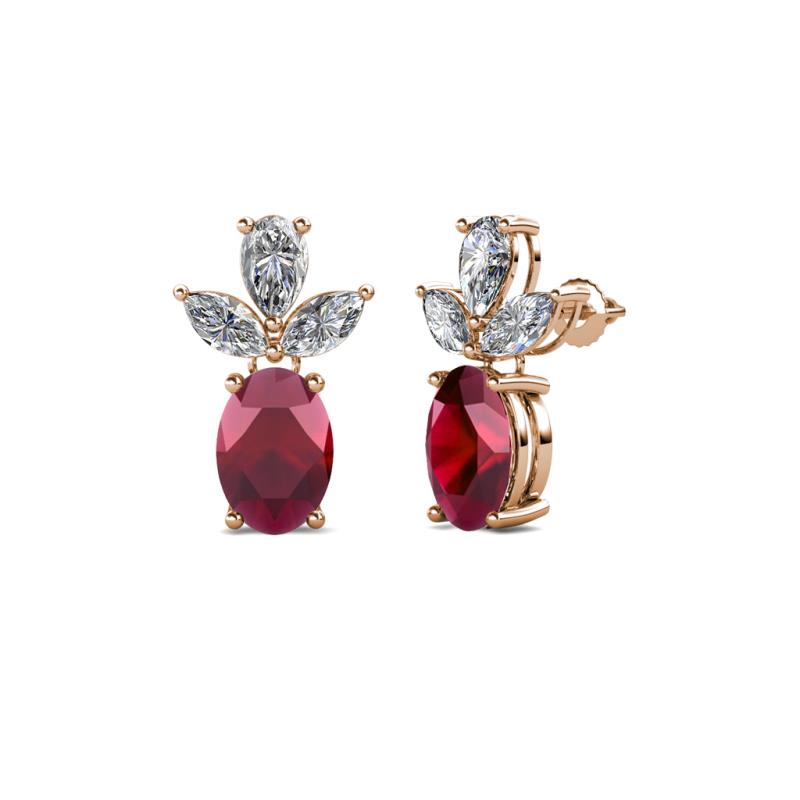 Vania Ruby and Diamond Dangle Stud Earrings 
