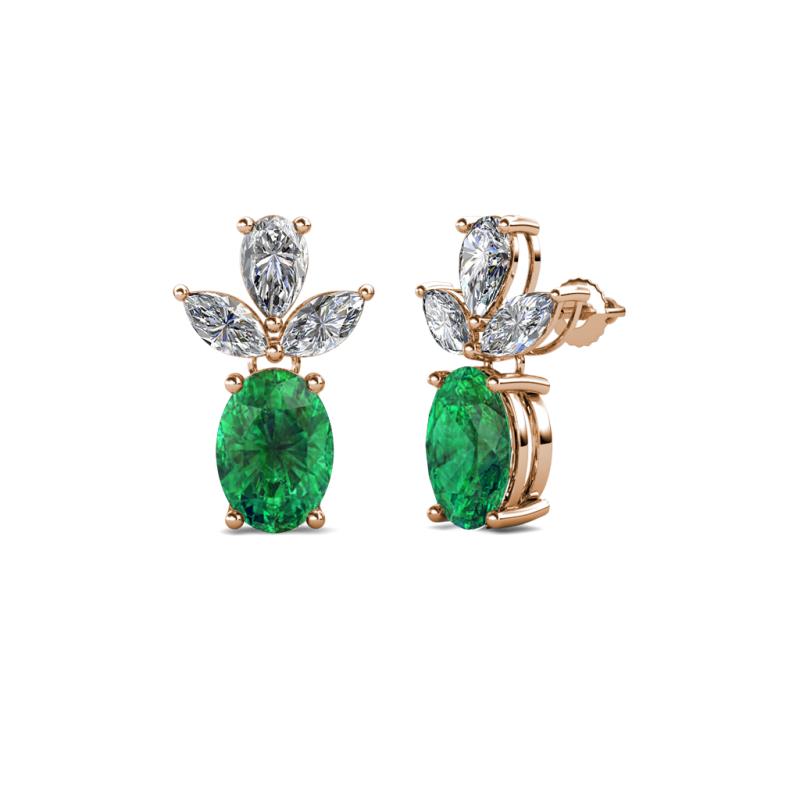 Vania Emerald and Diamond Dangle Stud Earrings 
