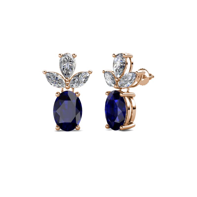 Vania Blue Sapphire and Diamond Dangle Stud Earrings 